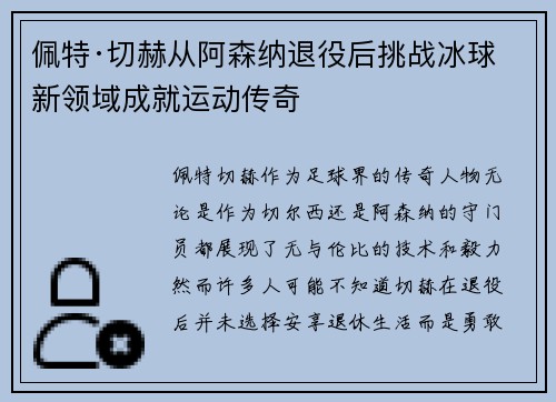 佩特·切赫从阿森纳退役后挑战冰球新领域成就运动传奇 佩特·切赫从阿森纳退役后挑战冰球新领域成就运动传奇